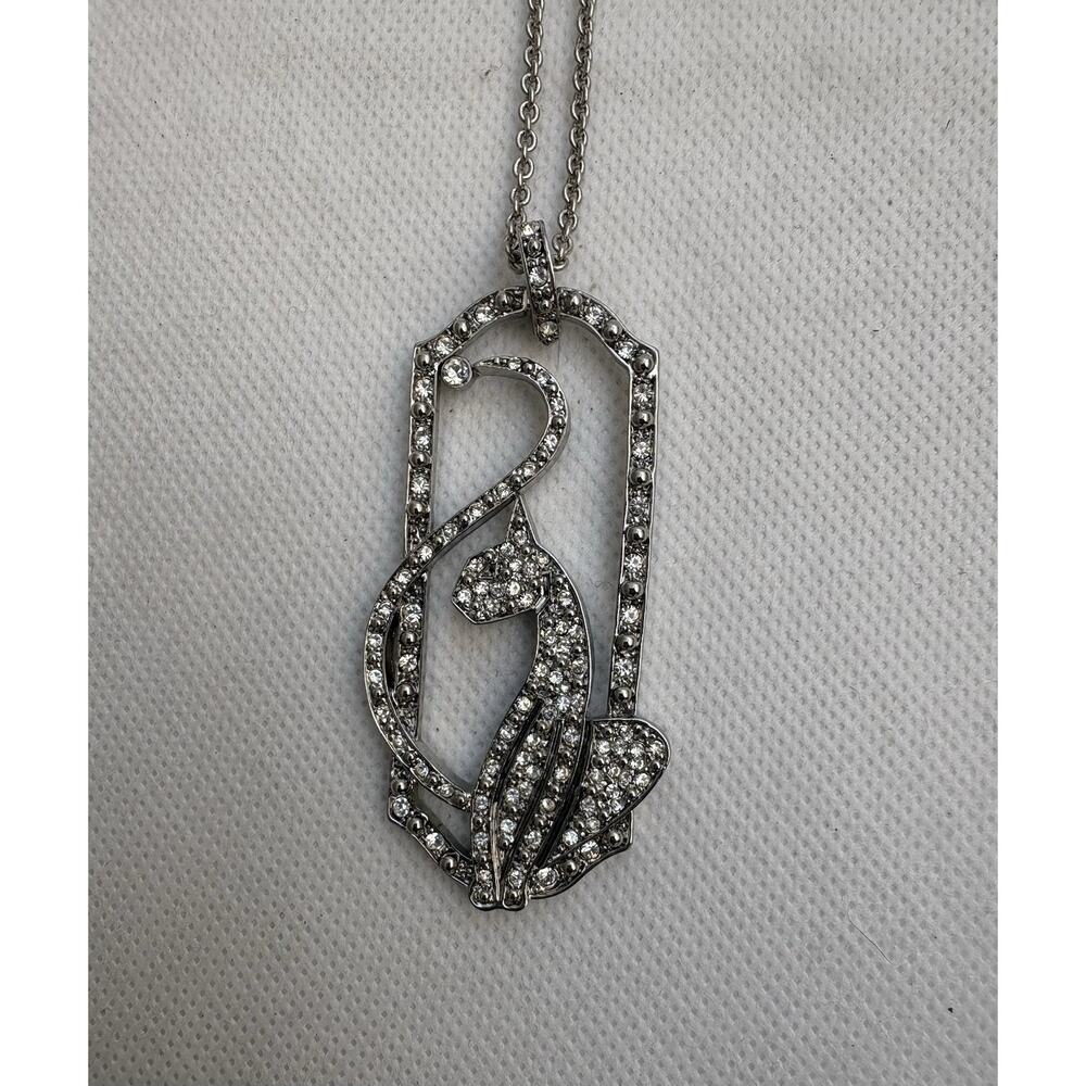 Vintage Y2K Silver Tone Baby Phat Cat Rhinestone Pendant On Chain Necklace NWT - Picture 3 of 6